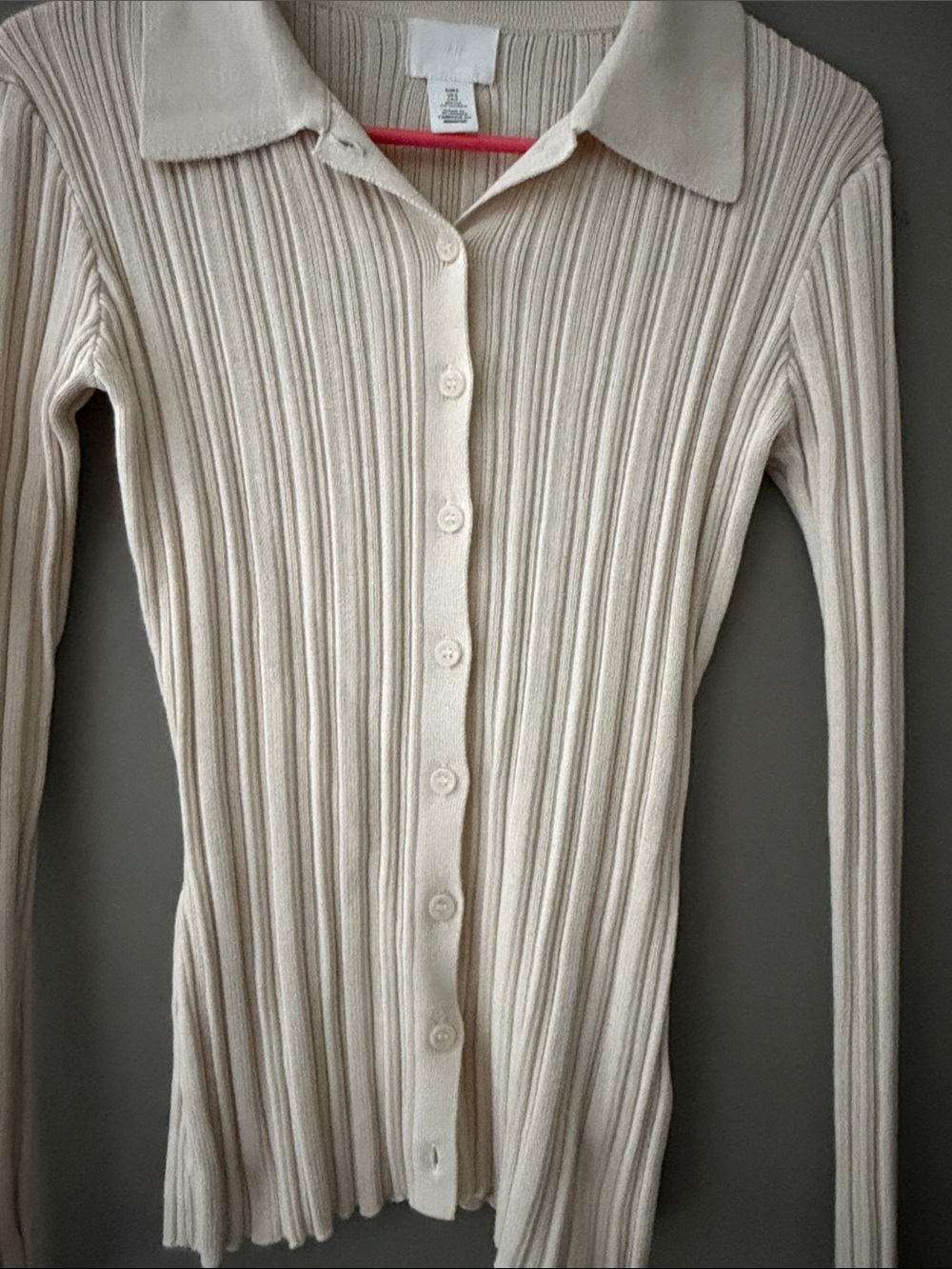 H&M Neutral Ribbed Long Sleeve Top Small - Picture 3 of 8